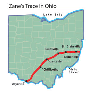 Zane's Trace in Ohio Map